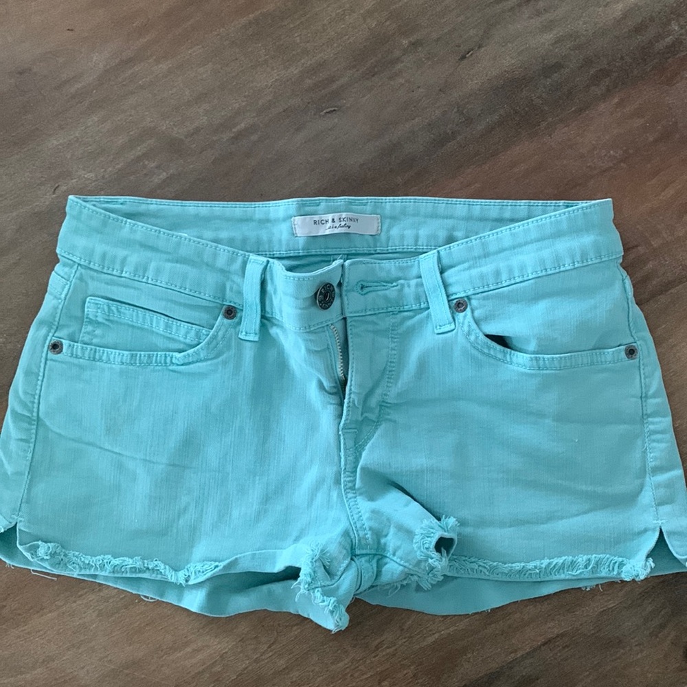 Teal jean shorts